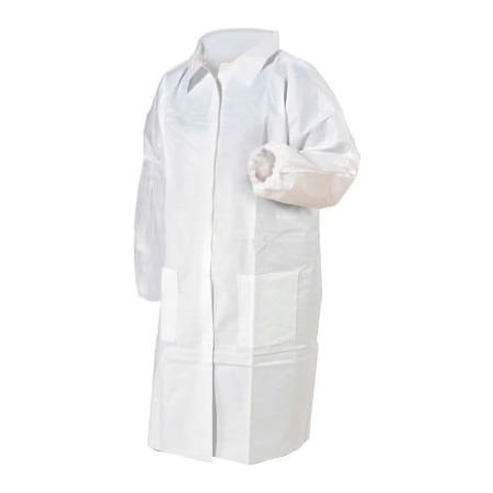 Keystone Safety KeyGuard Lab Coat, 3 Pockets, Elastic Wrists, Snap Front, Single Collar, White, MD 30/Case LC3-WE-KG-MD
